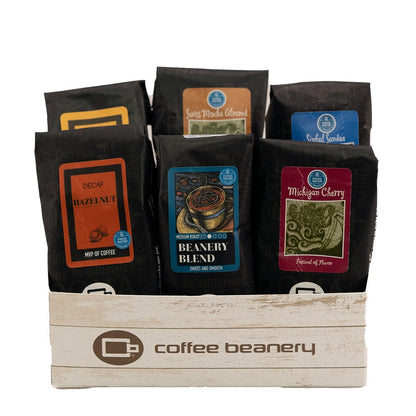 Coffee Beanery Coffee Gift Baskets Decaf / Rustic Wood / Variety 6-Pack Coffee Sampler Gift Basket