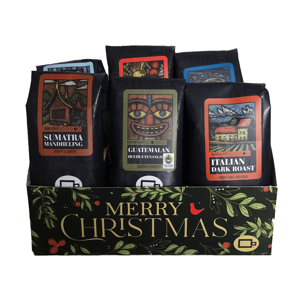 Coffee Beanery Coffee Gift Baskets Regular / Merry Christmas / Unflavored 6-Pack Coffee Sampler Gift Basket