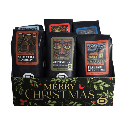 Coffee Beanery Coffee Gift Baskets Regular / Merry Christmas / Unflavored 6-Pack Coffee Sampler Gift Basket