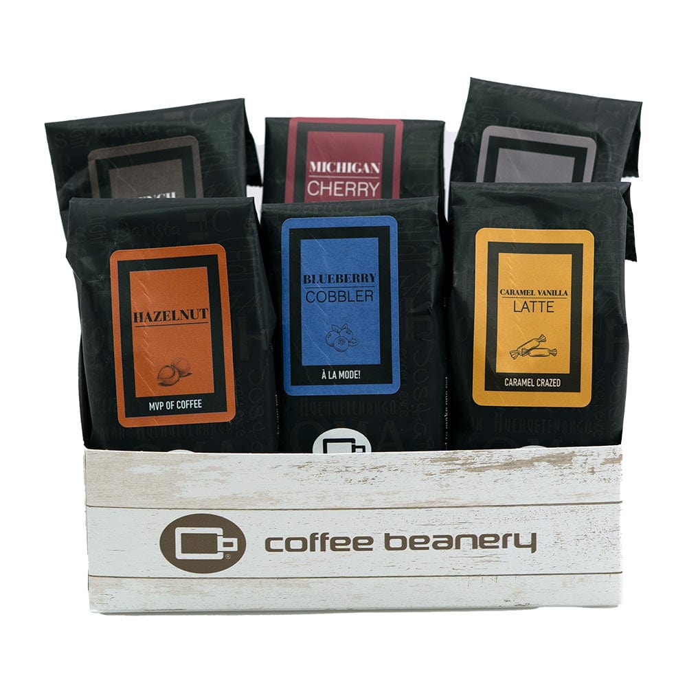 Coffee Beanery Coffee Gift Baskets Regular / Rustic Wood / Flavored 6-Pack Coffee Sampler Gift Basket