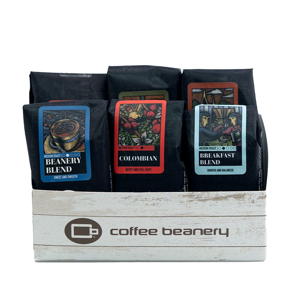 Coffee Beanery Coffee Gift Baskets Regular / Rustic Wood / Unflavored 6-Pack Coffee Sampler Gift Basket