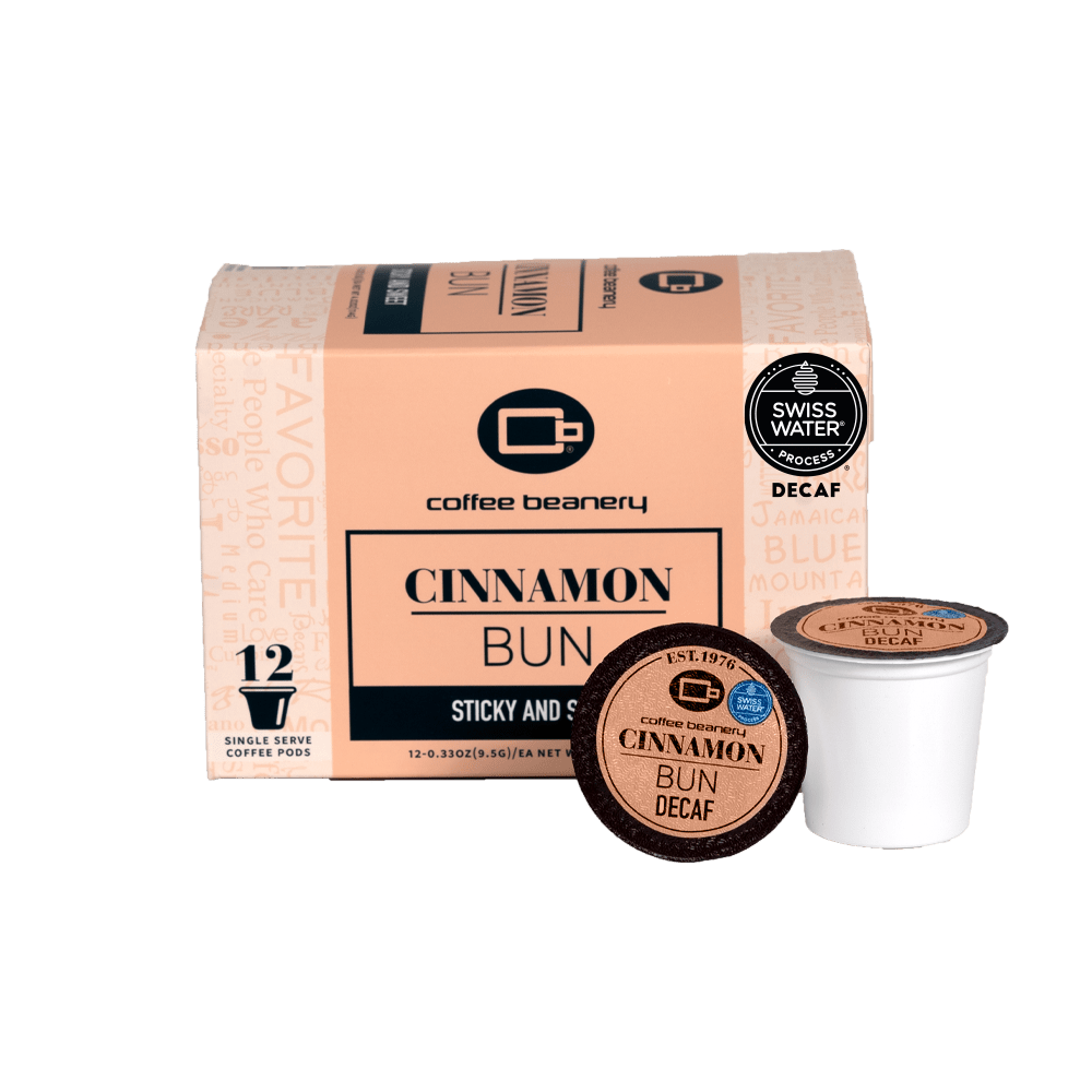 Coffee Beanery Flavored Coffee 12ct Pods Cinnamon Bun Flavored Decaf Coffee Pods