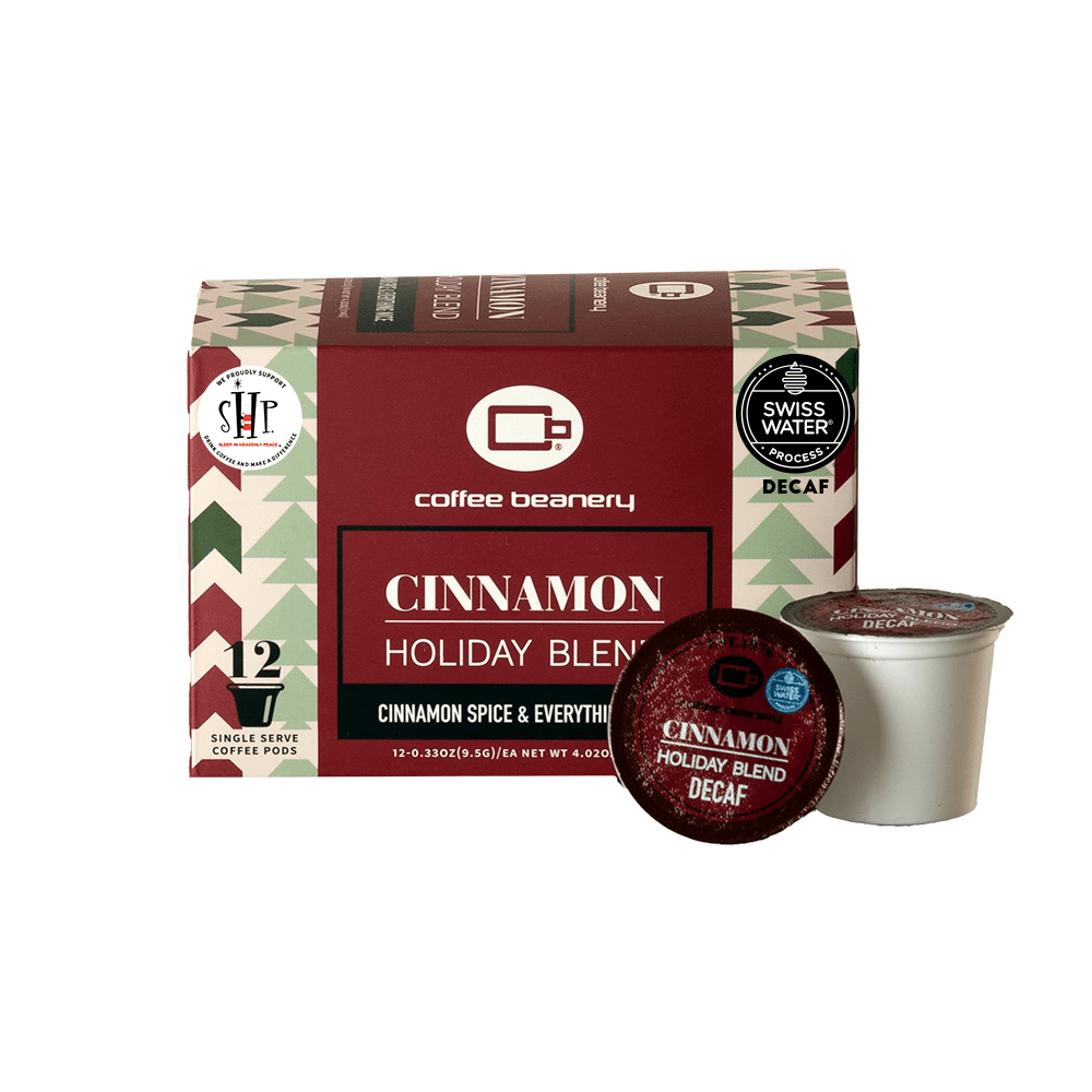 Coffee Beanery Flavored Coffee Decaf / 12ct Pods / Automatic Drip Cinnamon Holiday Blend Flavored Coffee