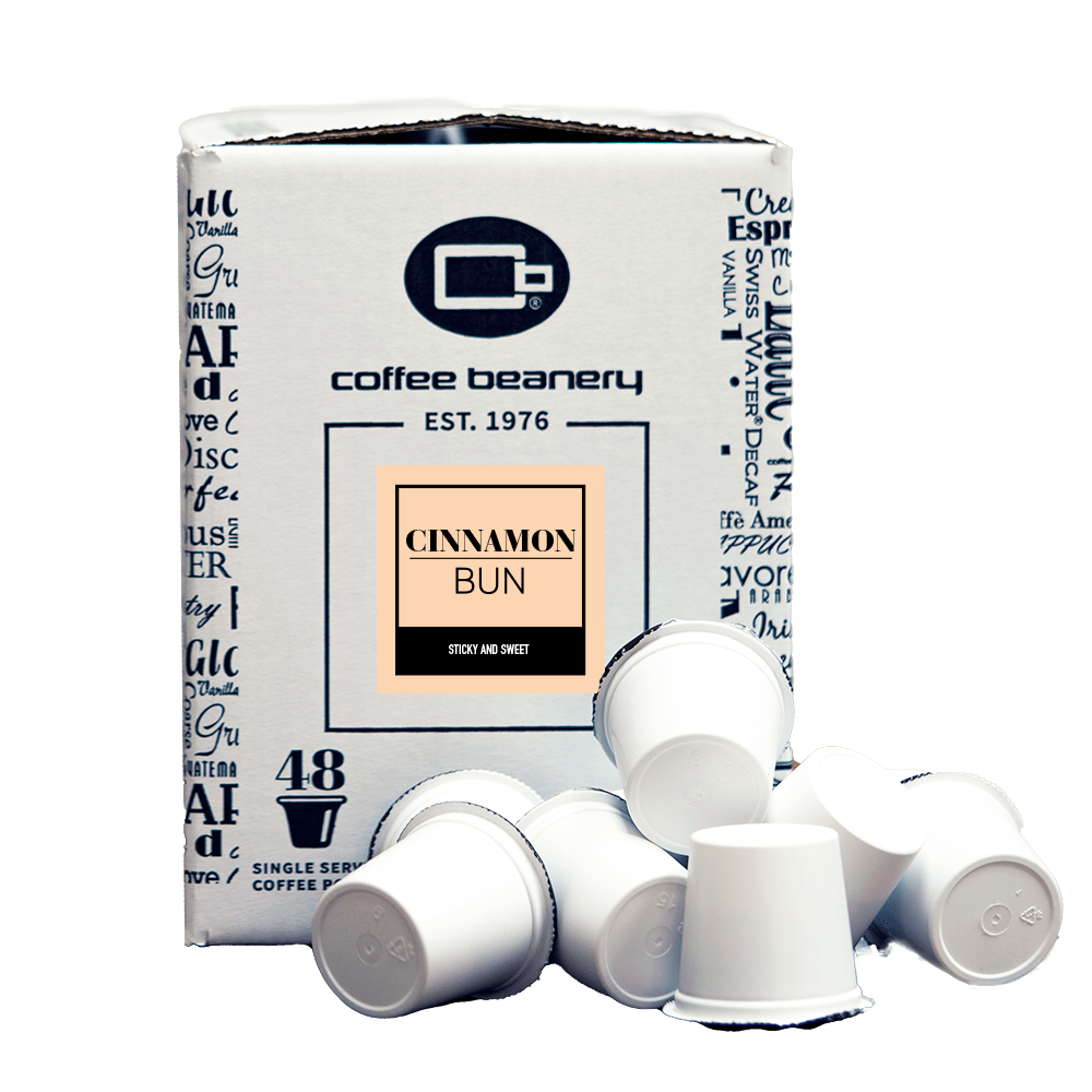 Coffee Beanery Flavored Coffee Regular / 48ct Bulk Pods / Automatic Drip Cinnamon Bun Flavored Coffee